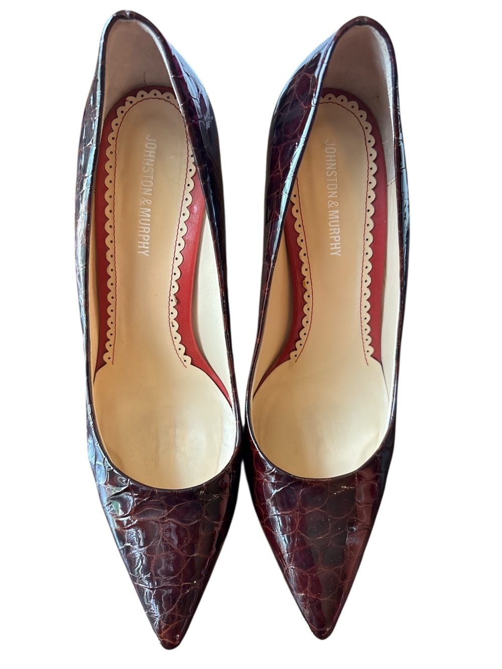 Johnston & Murphy Women's Size 9 Brown Patent Crocodile Leather Heels Stiletto